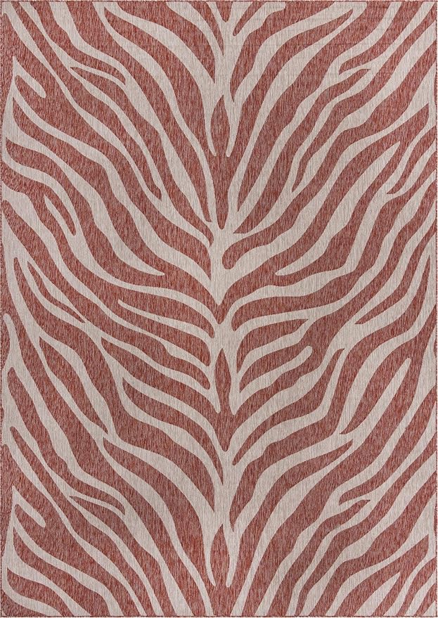 Unique Loom Outdoor Safari Collection Area Rug - Tsavo (10' x 14' 1" Rectangle, Rust Red/ Ivory)