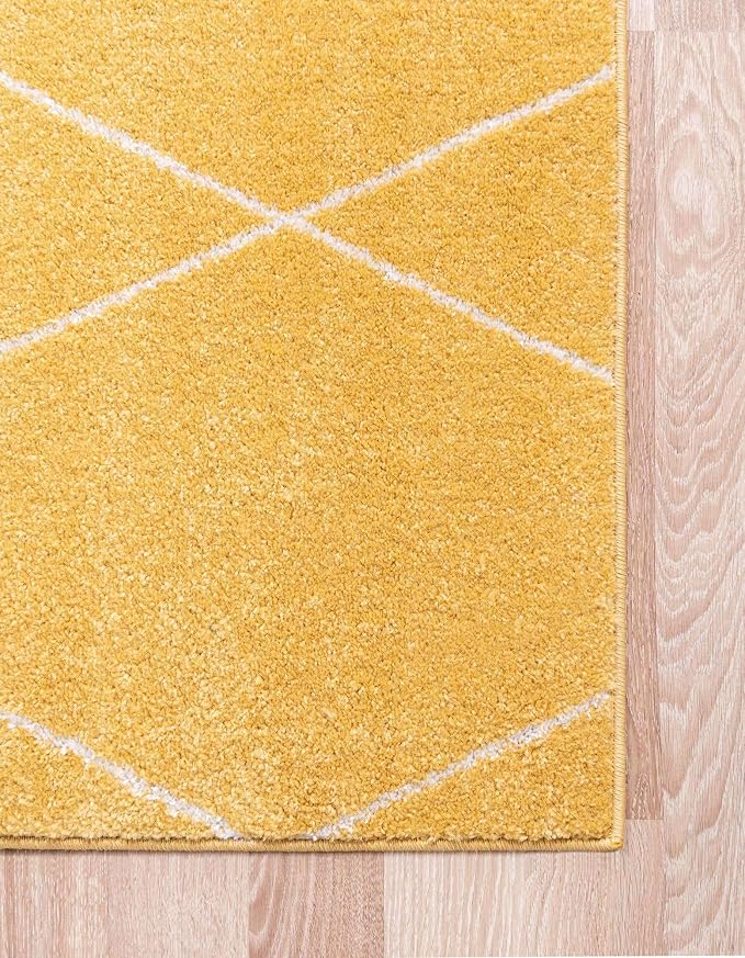 Unique Loom Trellis Frieze Collection Area Rug - Geometric (6' Square, Yellow/ Ivory)
