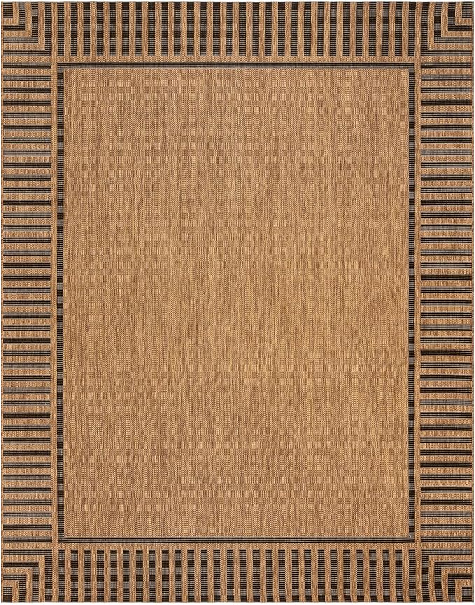 Gertmenian Indoor/Outdoor Flatweave Area Rug - 5x7 Standard, Stain & UV Resistant, Quick-Drying, Ideal for Deck, Patio, Poolside, Mudroom - Klano Striped Chestnut, Black, 28800