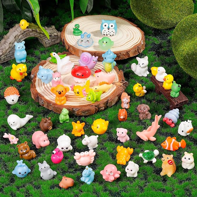 200 Pcs Mini Patio Miniatures Figurines Colorful Mini Resin Figures in Bulk Miniature Little Small Animals Figurines for Fairy Garden Landscape Dollhouse Accessories DIY Crafts Aquarium Decor