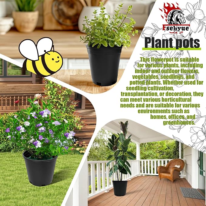 2 Gallon Nursery Pots Plastic Container Injection Molded Pot for Plants Flexible with Drainage Holes Suitable for Plants Soil Growers or Hydroponics Black 10 Pcs
