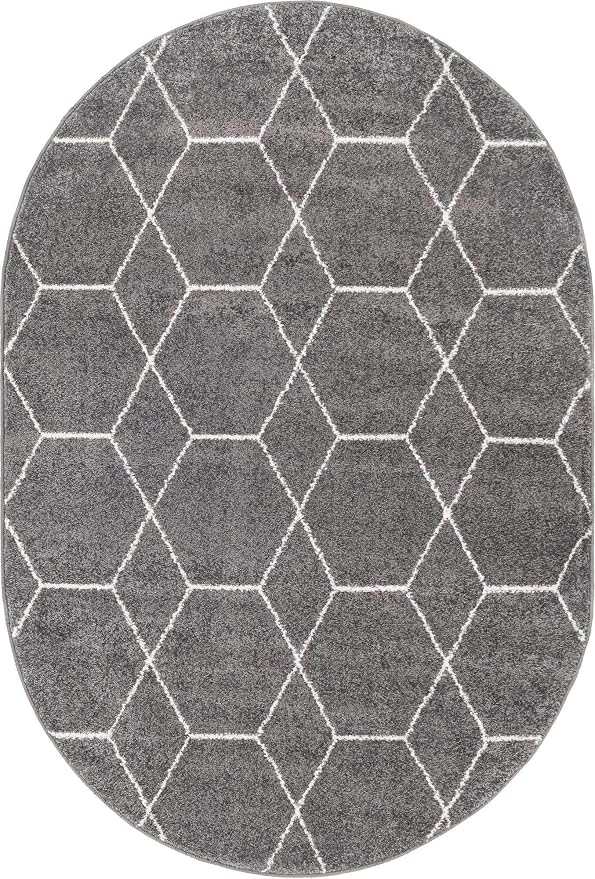 Unique Loom Trellis Frieze Collection Area Rug - Geometric (4' x 6' Oval, Dark Gray/ Ivory)