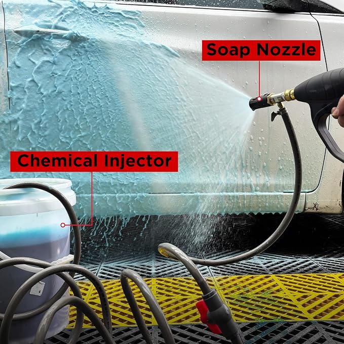 Adjustable Long-Range External Chemical Injection for Pressure Washer, Downstream Injector Nozzle Kit 2-2.5 GPM, 1/4" Quick Connect/45FT Siphon Hose, 2500 to 4000 PSI