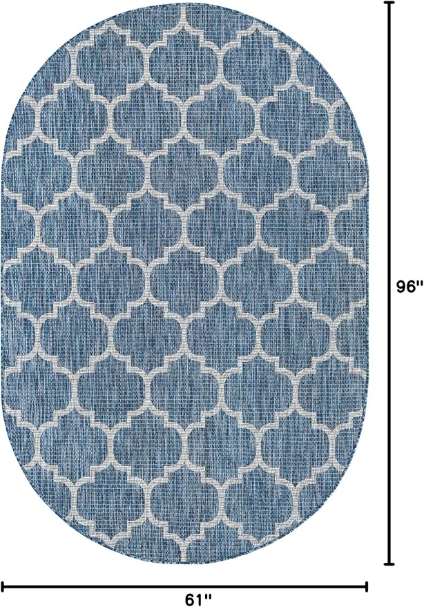 Unique Loom Trellis Collection Area Rug-Lattice Design, Moroccan Inspired for Indoor/Outdoor Décor, 5' 0" x 8' 0" Oval, Navy Blue/Gray