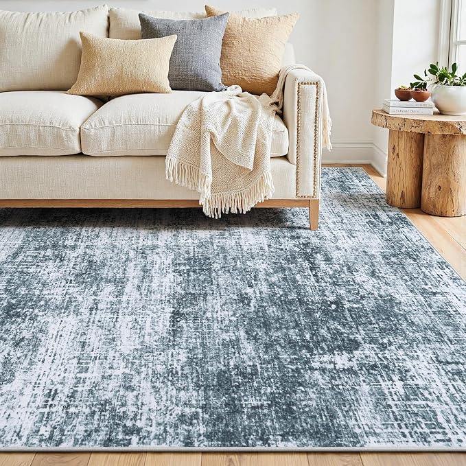 10x14 Area Rug for Living Room Bedroom: Non-Slip Modern Light Slate Blue | Machine Washable TPR Backing, Stain-Resistant Low Pile, Pet & Kid Friendly, Abstract Decor for Dining Room, Dorm, Home Office