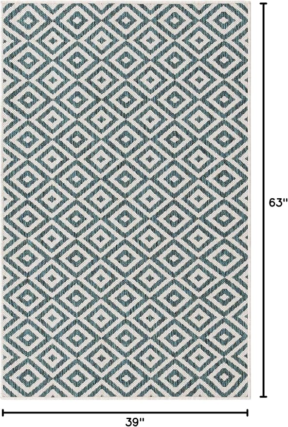 Unique Loom Outdoor Collection Area Rug - Costa Rica (3' 3" x 5' 3" Rectangle, Teal/ Ivory)