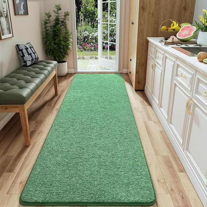 AROGAN 2x8 Runner Rug for Hallway, Long Runner Rugs Non Slip, Matte Green | Soft Washable Memory Foam Carpet for Bedroom, Non Slip Backing Runners Rug for Hallways, Kitchen, Bathroom, Entryway Home