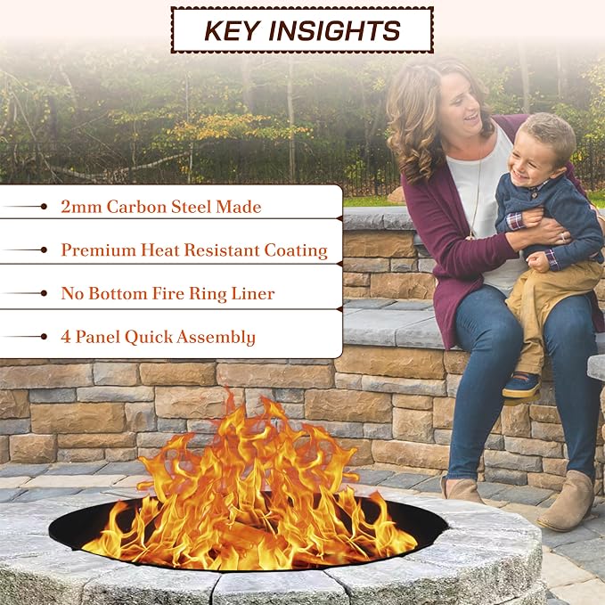 FEBTECH - 48" Portable Firepit Ring Liner - 2MM Carbon Steel DIY Fire Ring for Outdoor Fire Pits - Above-Ground or In-Ground Fire Ring Insert for Backyard Bonfires, Camping, and Outdoor Gatherings