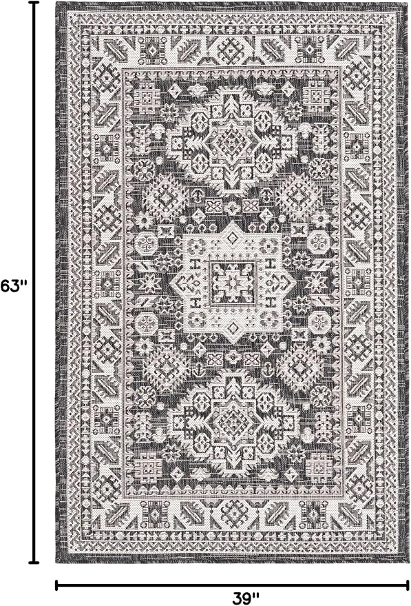 Unique Loom Outdoor Aztec Collection Area Rug - Chalca (3' 3" x 5' 3" Rectangle, Charcoal Gray/ Ivory)