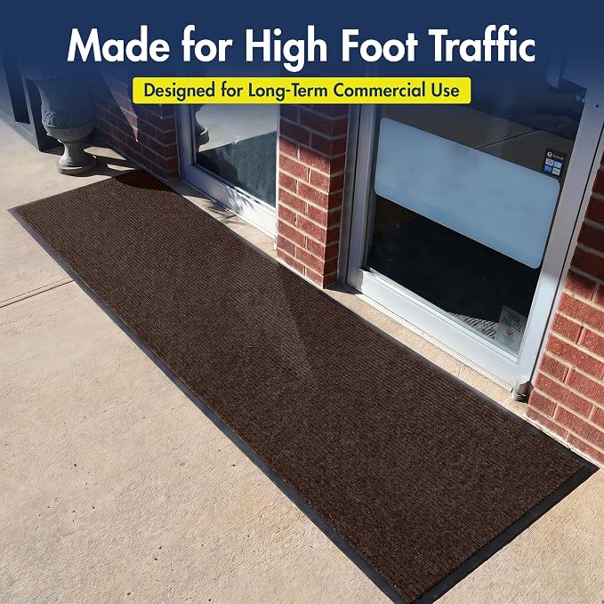 Notrax 109 Industrial Door Mat, 3' x 10' Large Entrance Mat, Heavy Duty Commercial Rugs for Entryway, Welcome Lobbies, Garage, and Mudroom, Made in the USA, Brown, Brush Step 109S0310BR