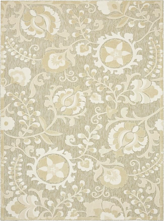 Nourison Home Aloha Ivory Sage 7'10" x 10'6" Area Rug - Easy Clean, Non Shedding, Bed Room, Living Room, Dining Room, Kitchen (8' x 11')