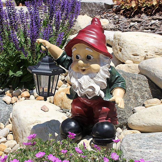 Design Toscano QL30314 Solar Garden Gnome Statue - Edison Gnome with Solar Lantern - Outdoor Garden Gnomes - Lawn Gnome Statues,full color