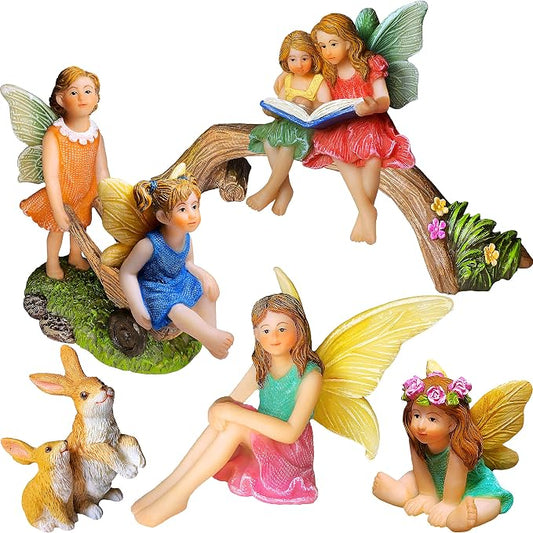 Mood Lab Fairy Garden Figurines - Fairy Statue Set (6 pcs) - Miniature Decorative Statues & Accessories - Outdoor & Indoor Garden Decor