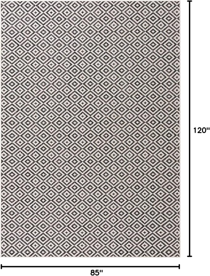 Unique Loom Outdoor Collection Area Rug - Costa Rica (7' 1' x 10' Rectangle, Charcoal Gray/ Ivory)