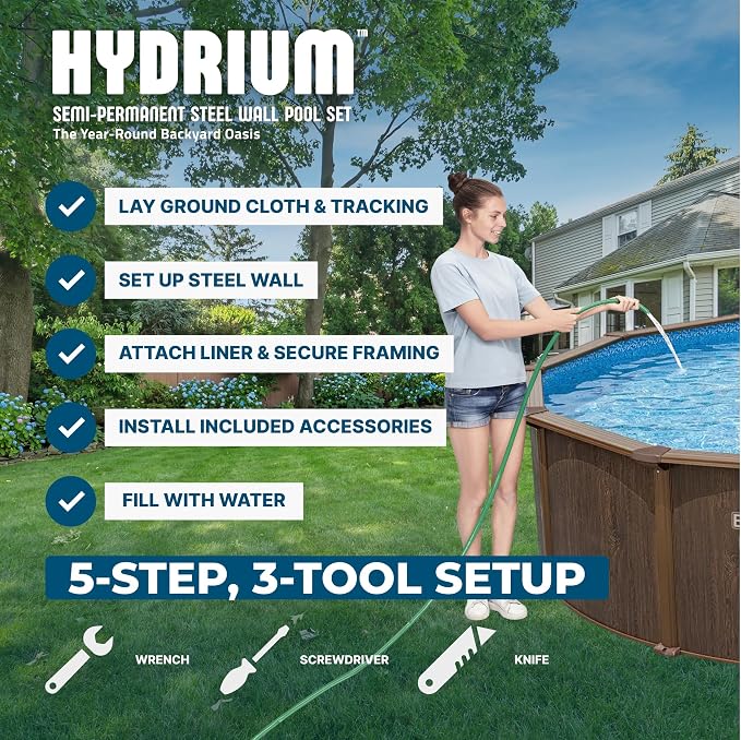 Bestway Hydrium 18' x 52" Steel Side Wall Above Ground Pool with Pump | Semi-Permanent All-Season Swimming Pool with Galvanized Steel Frame - Sand Filter Pump, Ladder, Cover, and Skimmer Included
