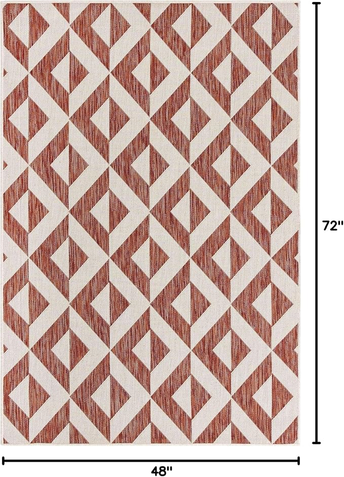 Unique Loom Jill Zarin Outdoor Collection Area Rug - Napa (4' x 6' Rectangle, Rust Red/ Ivory)