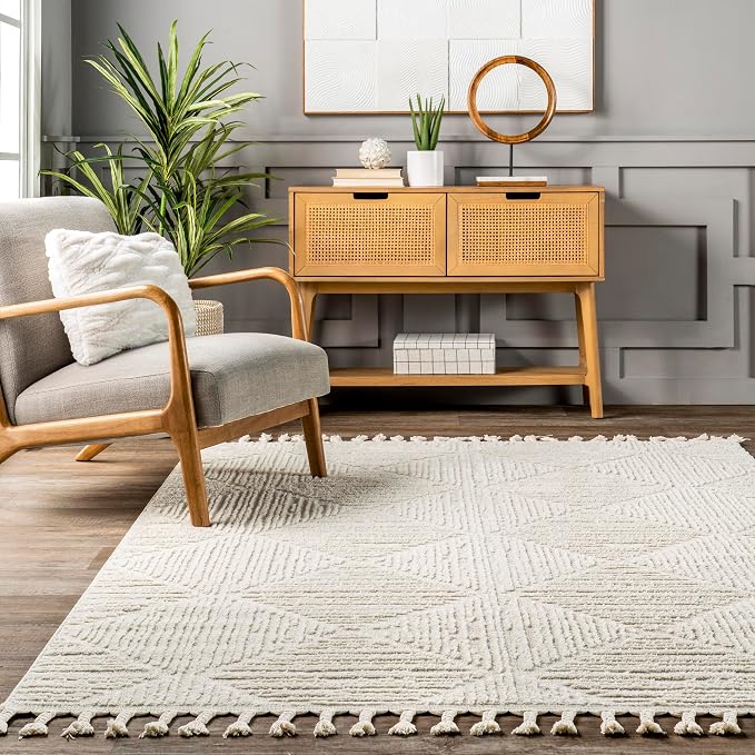 nuLOOM Kerry Cream Geometric Power Loomed Area Rug, 6' Square | Nuloom Kerry Geometric 6' Square Area Rug for Living Room Bedroom Dining Room, Cream