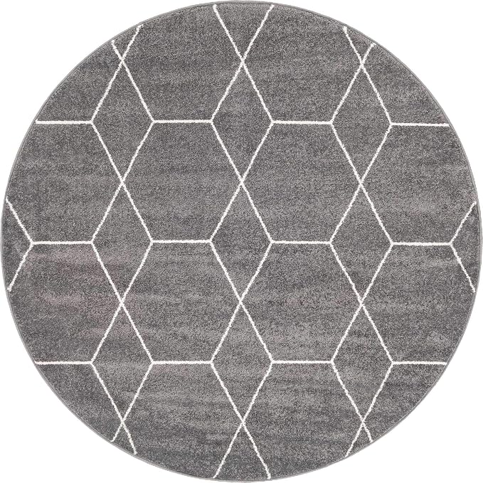 Unique Loom Trellis Frieze Collection Area Rug - Geometric (6' Round, Dark Gray/ Ivory)