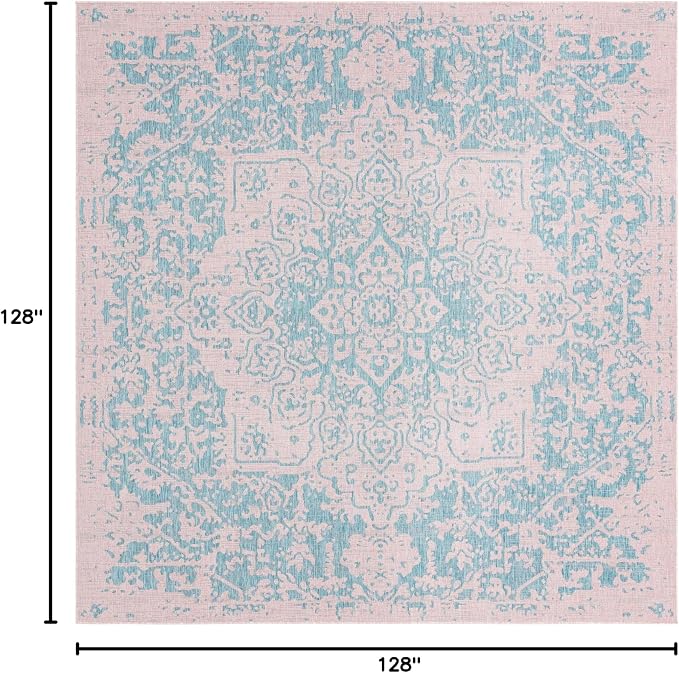 Unique Loom Jill Zarin Jill Zarin Outdoor Collection Area Rug - Dubai (10' 8" Square, Pink and Aqua/Light Blue)