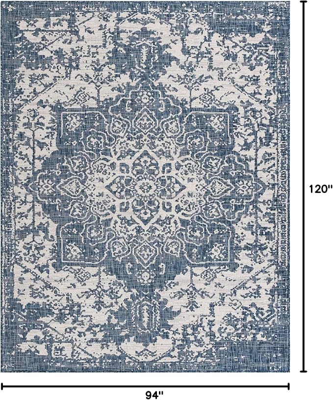 Unique Loom Outdoor Collection Area Rug - Dubai (7' 10" x 10' Rectangle, Blue/ Ivory)