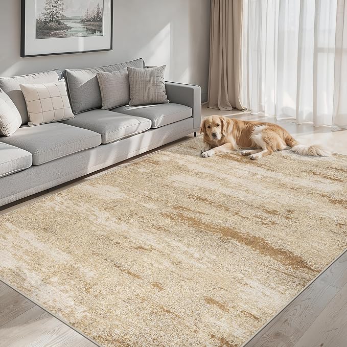 PLHXFR Area Rug Living Room: 4x6 Modern Abstract Washable Carpet Beige | For Bedroom Dining Room Farmhouse Nursery Home,Machine washable,Non Slip,Large Soft Neutral,Stain Resistant, Indoor Floor