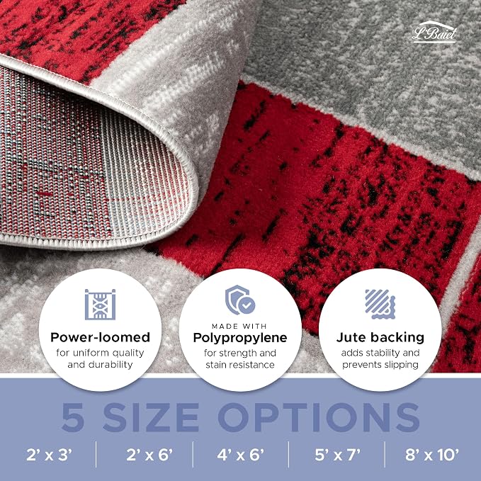 L'Baiet Verena Geometric Area Rug Red Grey 4' x 6' Medium Area Rugs Carpet for Living Room, Bedroom, Dining Table, Office, Hallway, Foyer | Neutral Colorful Modern Abstract Home Decor