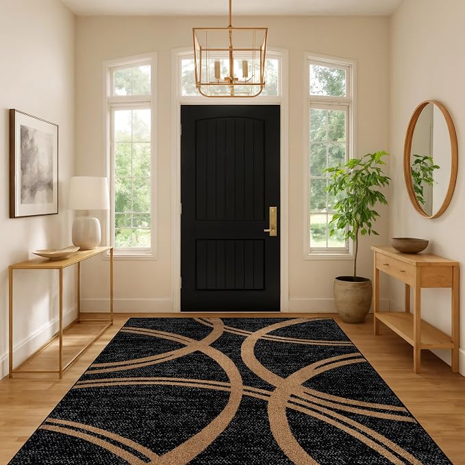 Rugshop Wavy Circles Modern Non-Shedding Area Rug Camel 5'3" x 7'3" | Rectangular, Size 5'3" x 7'3", Living Room, Bedroom, Dining Room, Home Office, Kitchen, Entryway, Hallway, Nursery, Kids Room