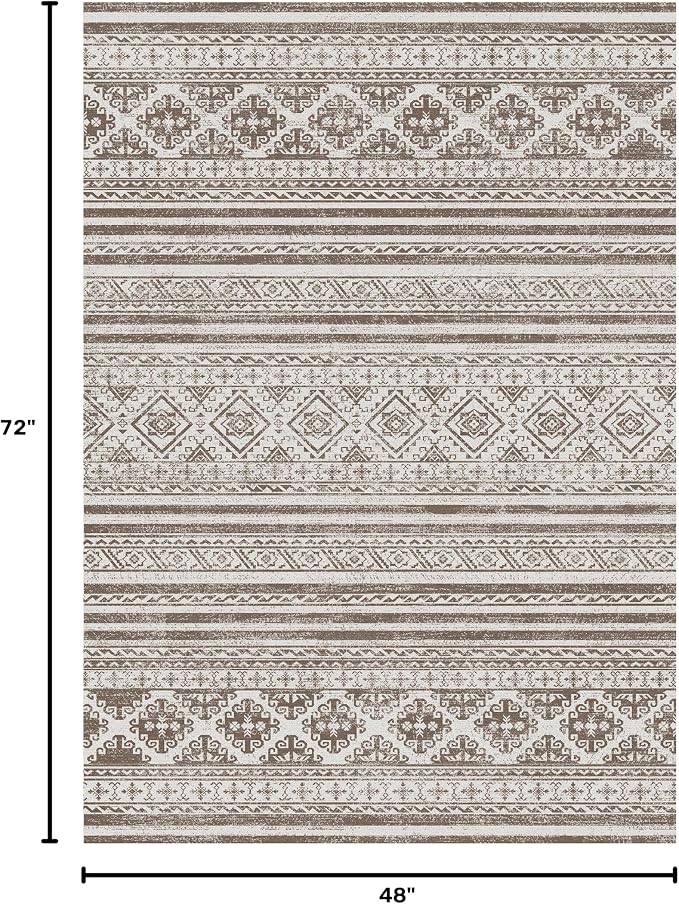 Washable Area Rugs 4' x 6' - 1/6 Thick - Moroccan-Inspired -Stain & Water Resistant Non-Slip - Resistant Rug for Living Room, Bedroom, Nursery, Pet & Child Friendly (Brown)
