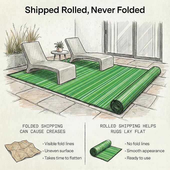 Fab Habitat Outdoor Rug - Waterproof, Fade Resistant, Crease-Free - Premium Recycled Plastic - Striped - Porch, Deck, Balcony, Mudroom, Laundry Room, Patio - Cancun - Green - 3 x 5 ft