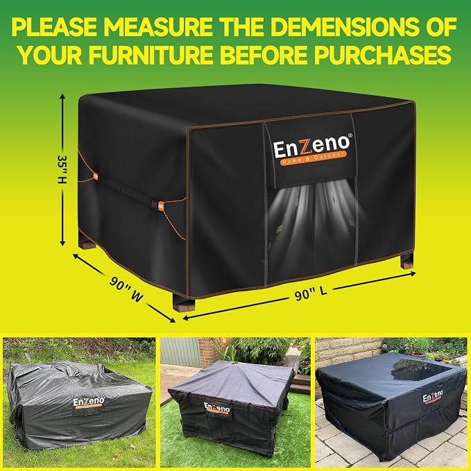 Enzeno Patio Furniture Set Cover, Outdoor Sectional Sofa Couch Set Covers Waterproof, Garden Dining Table Chair Set Cover Outside Rectangular Heavy Duty Weatherproof 90" L x 90" W x 35" H Black