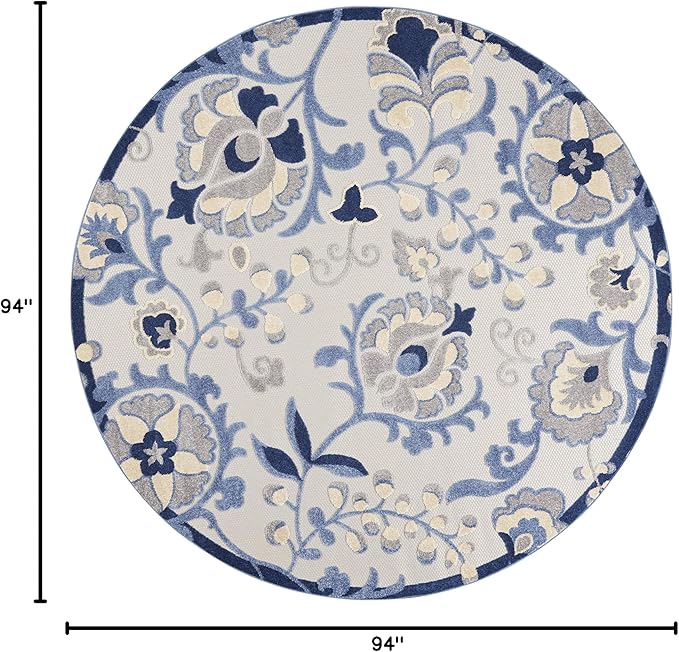 Nourison Home Aloha Blue Grey 7'10" x Round Area Rug - Easy Clean, Non Shedding, Bed Room, Living Room, Dining Room, Kitchen (8' x Round)