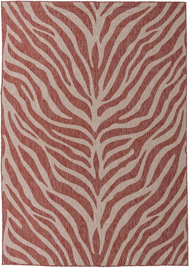 Unique Loom Outdoor Safari Collection Area Rug - Tsavo (7' 10" x 11' Rectangle, Rust Red/ Ivory)