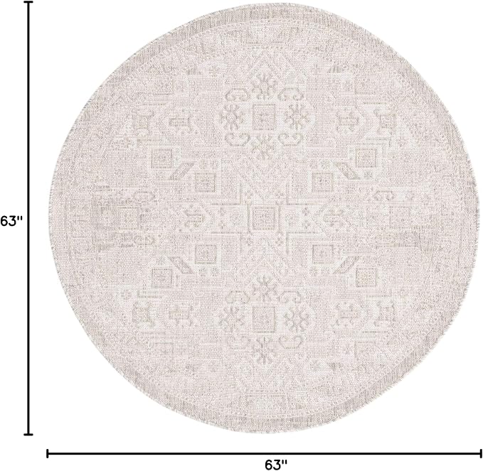Unique Loom Outdoor Aztec Collection Area Rug - Coba (5' 3" Round, Light Gray/ Ivory)