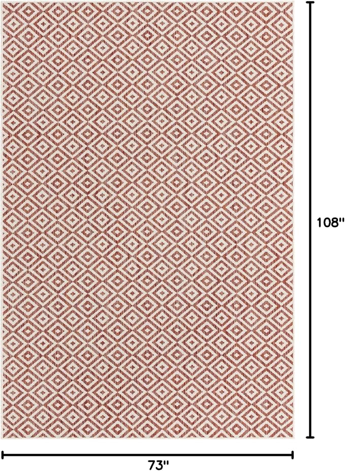 Unique Loom Outdoor Collection Area Rug - Costa Rica (6' 1" x 9' Rectangle, Rust Red/ Ivory)