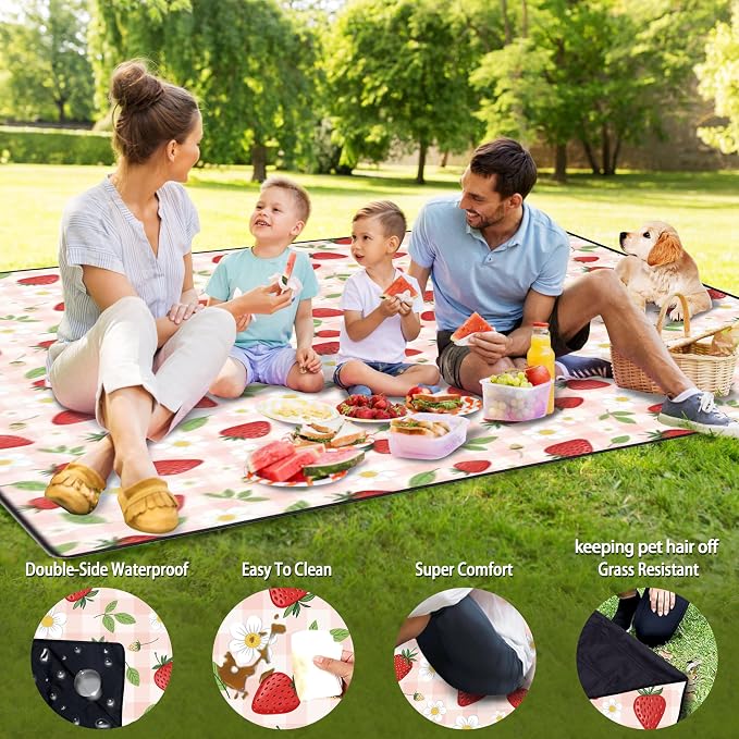 Picnic Blankets Beach Blanket 80" X 80" Extra Large Waterproof Camping Blankets Portable Outdoor Mat 3-Layer Blanket for Beach, Hiking, Park, Music Festival, Grass Lawn,Travel