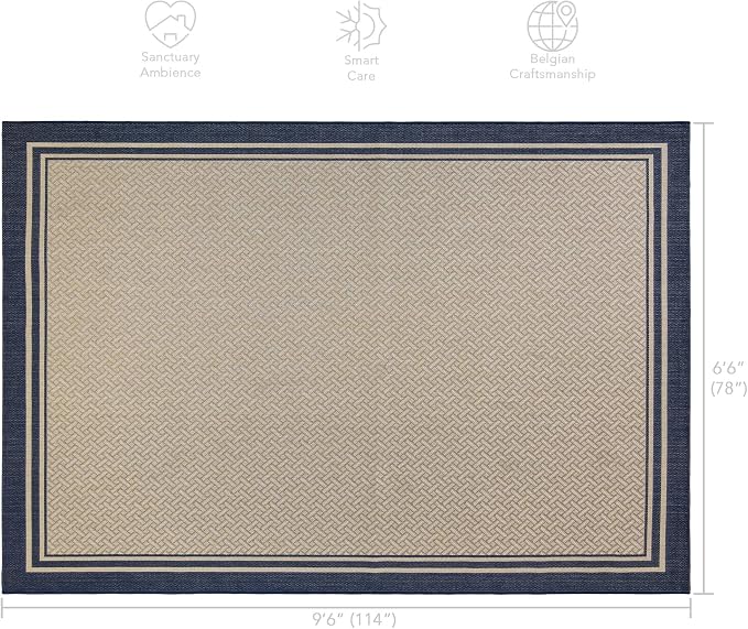 Gertmenian Indoor Outdoor Classic Flatweave Area Rug, Stain & UV Resistant Carpet, Deck, Patio, Poolside & Mudroom, 6x9 Ft Medium, Simple Border, Navy Blue, 21768