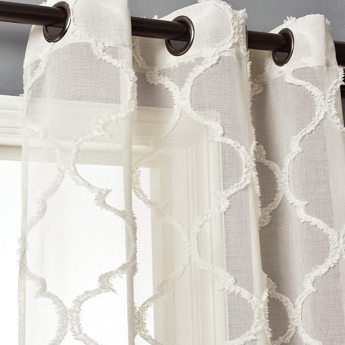 Lush Decor Beige Avon Trellis Grommet Sheer Window Curtain Panel Pair (84" x 38") (Pack of 4)