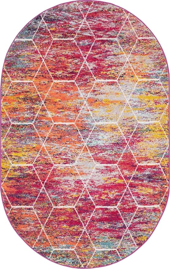 Unique Loom Trellis Frieze Collection Area Rug - Geometric (5' x 8' Oval, Multi/ Ivory)