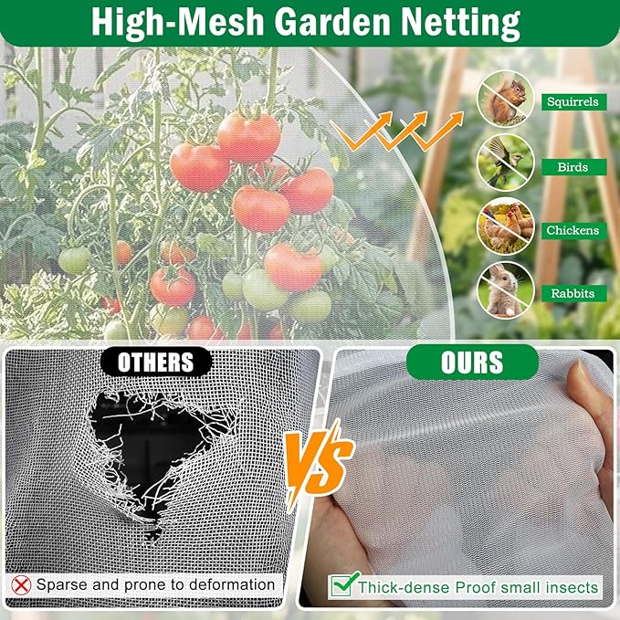 2PCS Garden Netting for Raised Beds, 4.8 X 2.2FT Garden Raised Bed Cover with Drawstring, Plant Netting for Garden Protection, Insect Bird Pest Barrier for Vegetables Fruits Flowers Crops