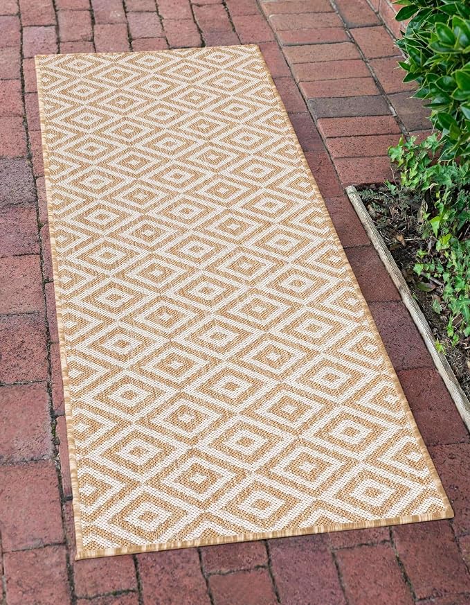 Unique Loom Outdoor Collection Area Rug - Costa Rica (2' x 8' Runner, Beige/ Cream)
