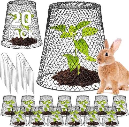 Geosar 20 Pcs 9 Inch Chicken Wire Cloche Plant Protector Cover Metal Garden Cloche Netting Protection Cages Vegetables Flowers with Garden Stakes Avoiding Chicken Rabbit Squirrels Birds (Black)