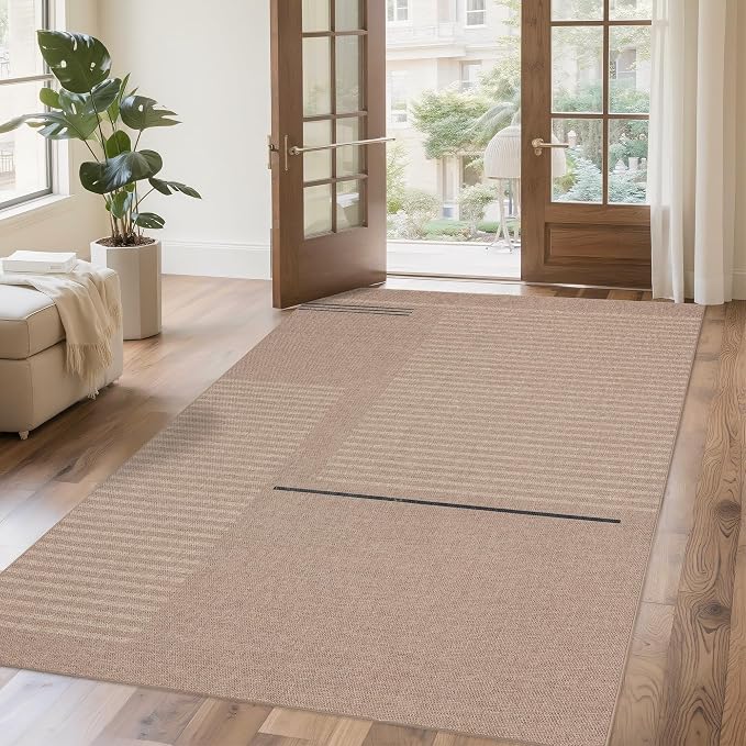 Easy Jute Rug 5x7 Outdoor: Natural Area Rugs for Patio Linen-Look Fabric Durable - Washable Carpet for Living Room Bedroom - Beige Woven
