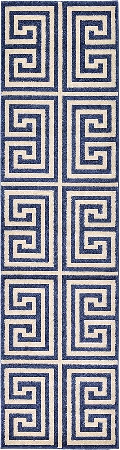 Unique Loom Athens Collection Classic Geometric Modern Border Design Area Rug (2' 7 x 10' 0 Runner, Navy Blue/ Beige)