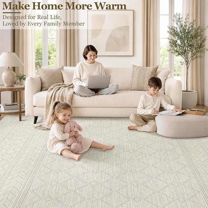8x10 Area Rug For Living Room, Washable Gray Rugs Non Slip Low Pile | Neutral Large Soft Rug，Modern Geometric Carpet For Bedroom Dining Room Home Office Decor rug