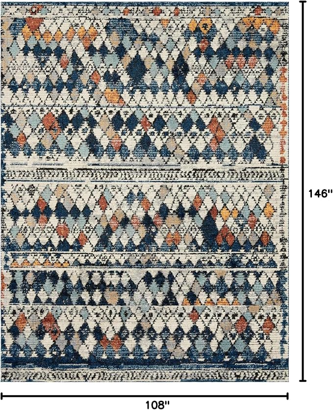Unique Loom Morocco Collection Abstract Border, Diamond, Bohemian Area Rug (9' 0 x 12' 0 Rectangular, Multi/Blue)