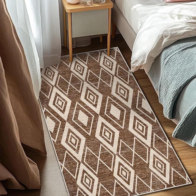 3x5 Moroccan Area Rug for Bedroom Entryway Western Boho Terracotta Modern Farmhouse Rug Machine Washable Non-Slip Tribal Series Carpet for Bathroom Kitchen Bedside Dining Room