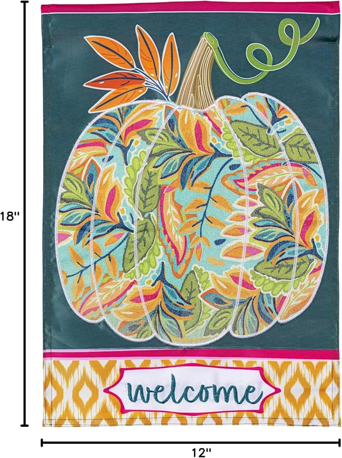 Evergreen Flag Fall Garden Flags Double Sided, Fall Garden Flags for Outside, Autumn Decorations for Home, Porch, Yard (Jacobean Floral Pumpkin, 12x18 inch)