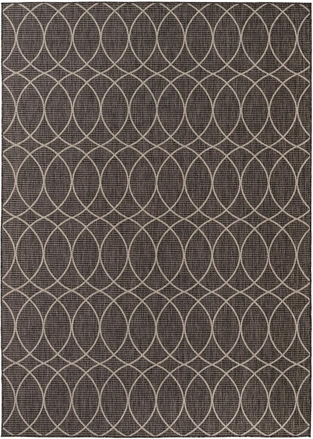 Unique Loom Outdoor Trellis Collection Area Rug - Gitter (7' 10" x 11' Rectangle, Charcoal/ Ivory)