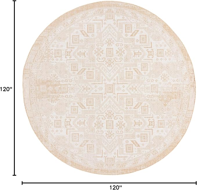 Unique Loom Outdoor Aztec Collection Area Rug - Coba (10' Round, Natural/ Ivory)