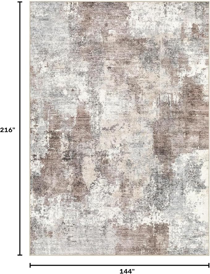 Tortania Washable 12x18 Area Rug for Living Room: Modern Abstract Neutral Large Soft Thin Rugs - Non Slip Indoor Carpet for Bedroom Dining Room Office Nursery Home Floor Decoration - Gray Brown